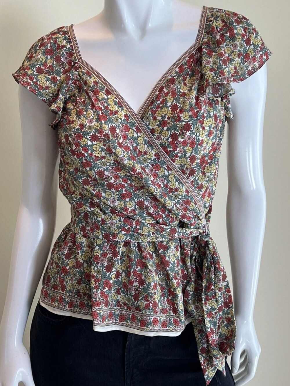 Max Studio Red Floral Wrap Peplum Blouse